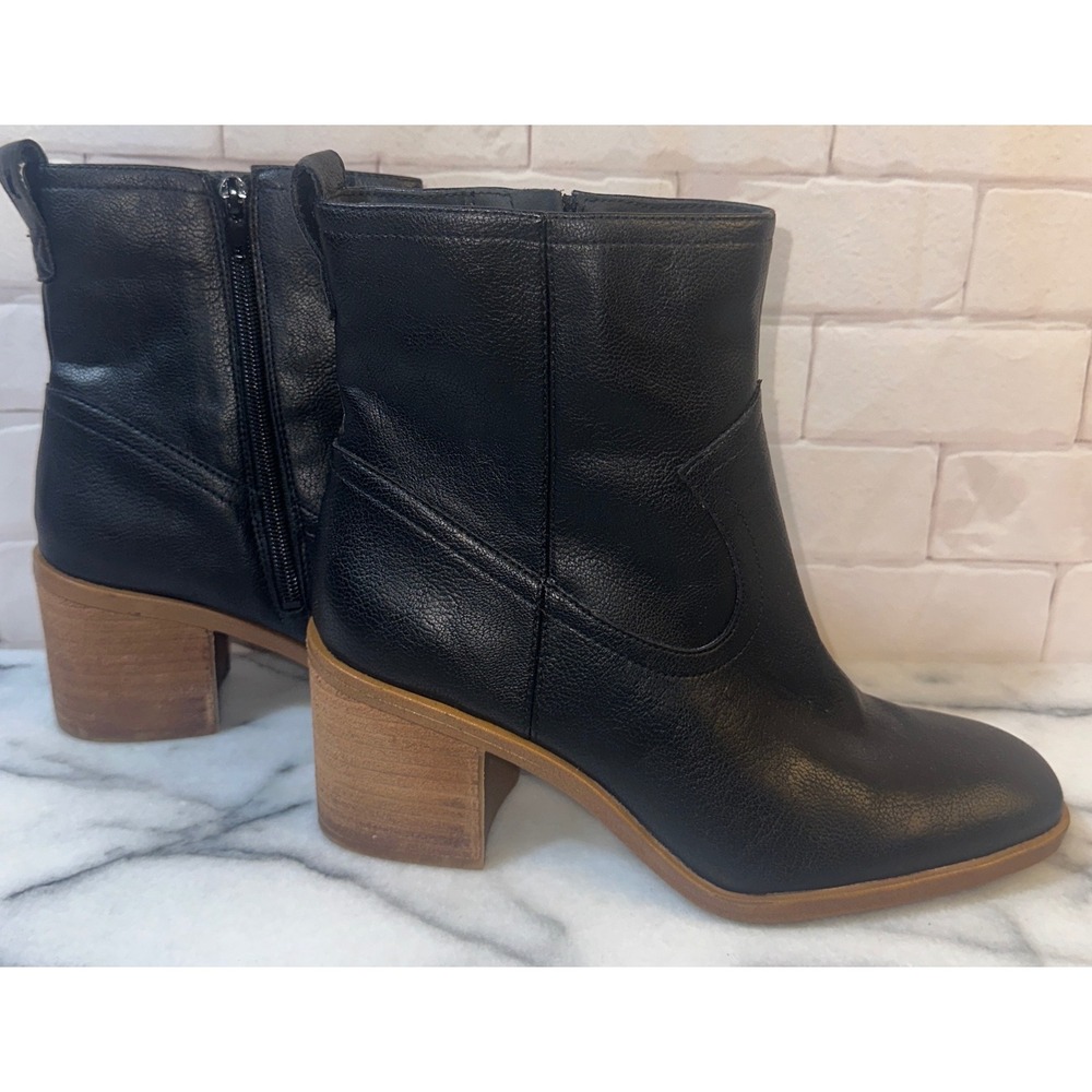Zodiac Lovie Black Western Ankle Block Heel Boots Womens 7.5 M Almond Toe Zipper